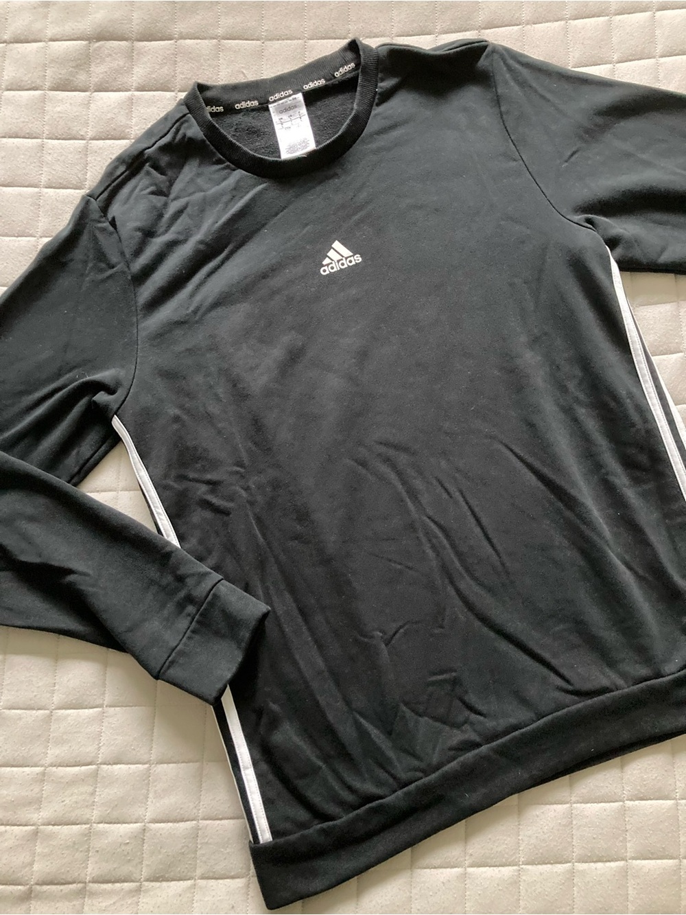 adidas Men’s Black Crewneck Sweatshirt with White Side Stripes